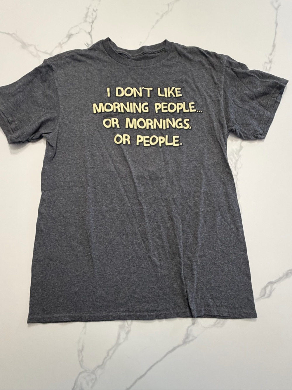 Charcoal Short Sleeve Graphic Tee with Yellow Text M